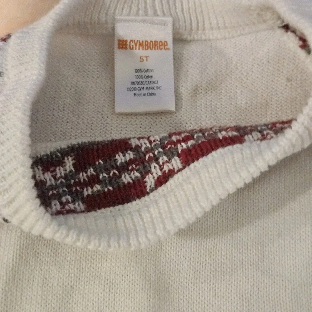 Gymboree Girls Size 5T Fair Isle Sweater Dress Ivory Burgundy Short Sleeve